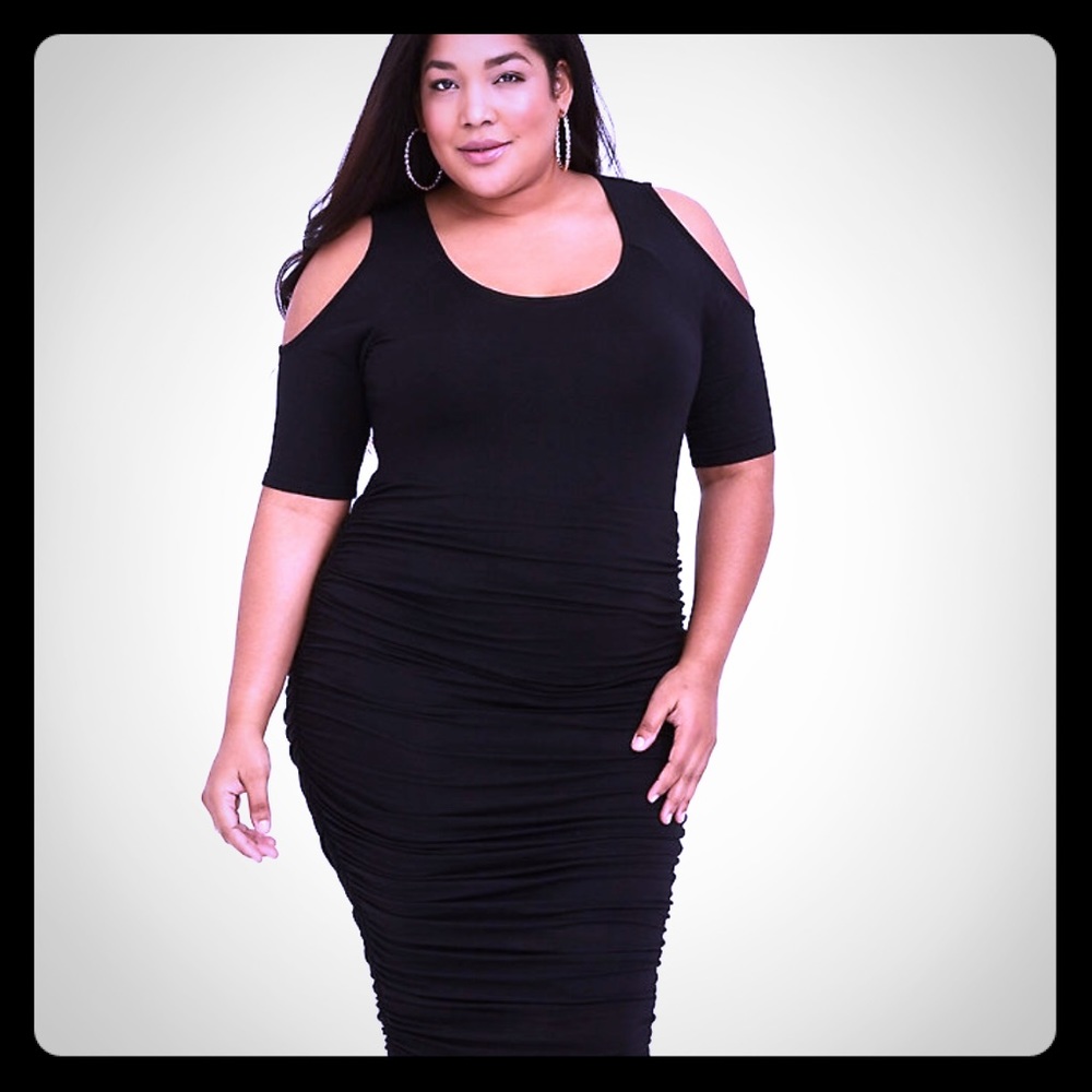 Shirred Cold Shoulder Midi